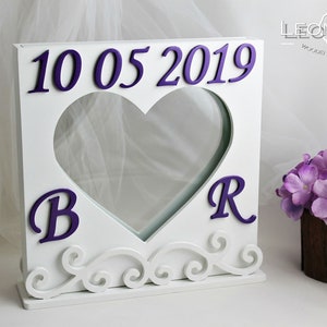 Personalized Wedding Sand Ceremony Heart Frame-Purple&White Sand Ceremony Set-Unity shadow sand ceremony box-Sand Shadow Box-Wedding Gift