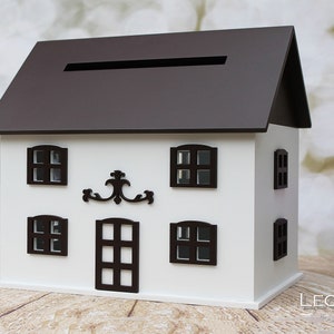 Salvadanaio per biglietti di nozze - Porta biglietti di nozze con fessura - Scatola dei ricordi - Porta soldi in legno per biglietti di nozze - Scatola regalo - Scatola bianca e marrone