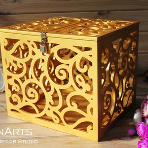 Abschließbare Hochzeitskartenbox BIG SIZE-Gold Aufbewahrungsbox mit Schloss und Schlüssel-Hochzeits Spardose-Hochzeitskarten Geldhalter-Große Erinnerungskartenbox
