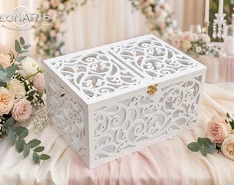 Wedding Card Box with slot-Wedding Gift-Keepsake Box with lock-Wedding money box-Wedding card money holder-White Card Holder-Gift card box