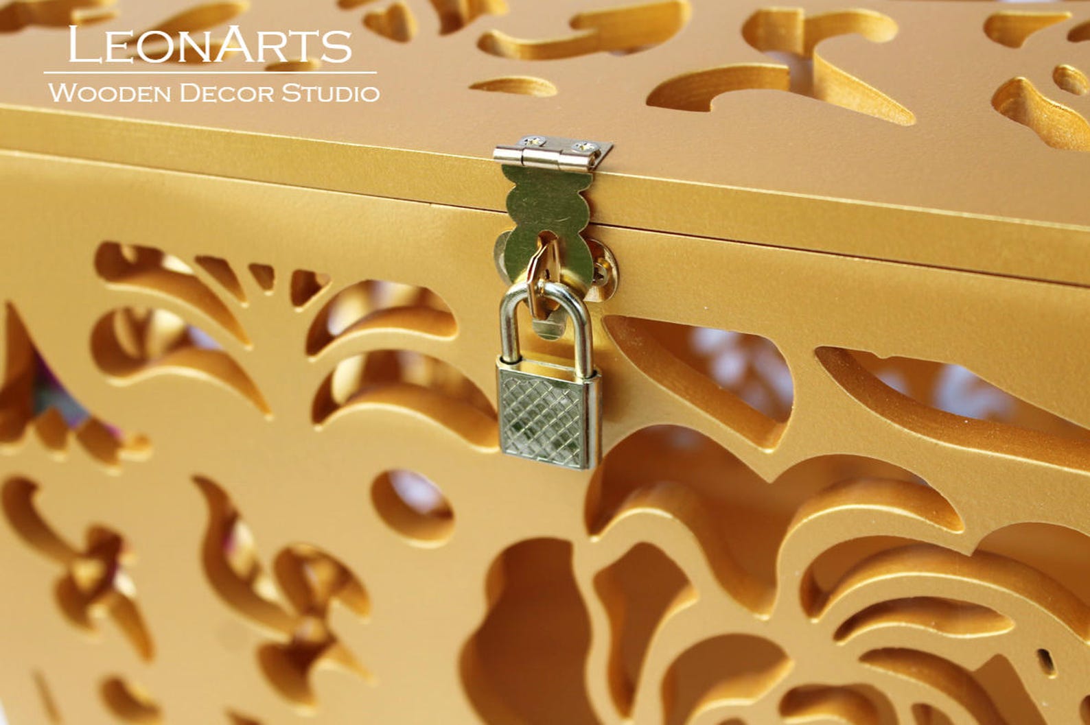 Lockable Gold Wedding Card Box with RosesWedding GiftPlywood Etsy