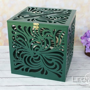 Dunkelgrüne Hochzeitskartenbox-Hochzeitsgeschenk-Hochzeitssperrholz-Box-Hochzeitsspardose-Hochzeitskarte Geldhalter-Abschließbare Hochzeitskarte Geldhalter