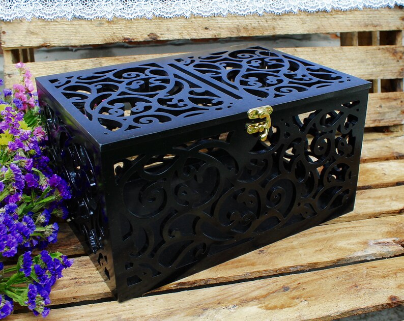 Black Wedding Card Box-wedding Gift-plywood-love Story Keepsake Box ...