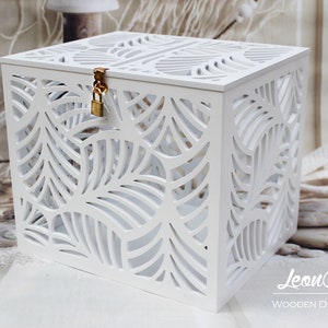 Caixa para cartões de casamento com folhas de palmeira - Cofrinho com folhas de palmeira - Casamento na praia tropical - Porta-dinheiro com fechadura para cartões de casamento - Casamento no Havaí