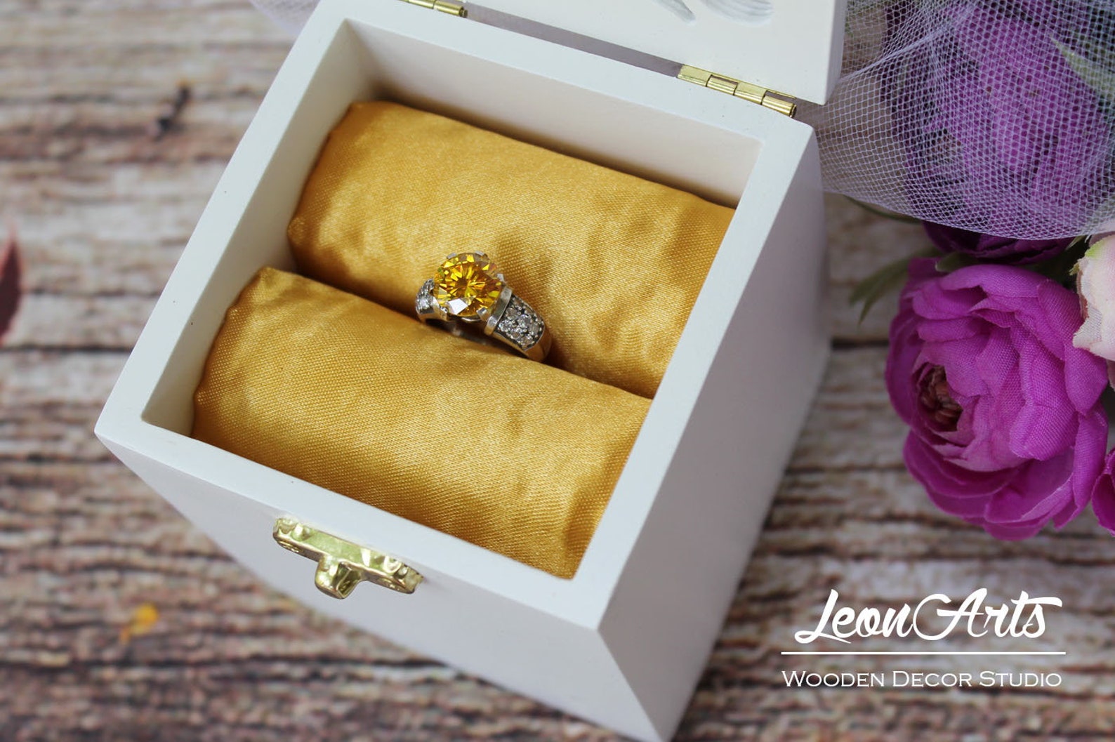 Wedding Ring Bearer Box With Gold Satinplywood Ring Keepsake Etsy