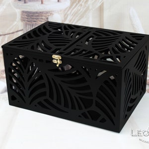 Schwarze Palmblätter Hochzeit Card Box-Palmwedel Spardose Tropische Hochzeit Strand Meer-Abschließbar Hochzeitskarte Geldhalter-Hawaii Hochzeit-Geschenk