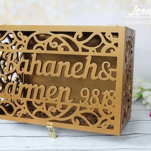 Abschließbare Geschenkbox Personalisierte Antique Gold Hochzeitskarte Box-Antike Andenken Box mit Schloss&Schlüssel-Hochzeitskarte Geldhalter-Geschenk