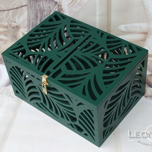 Palm leaves Wedding Card Box-Palm fronds Wedding money box-Tropical Beach Sea wedding-Lockable Green card money holder-Hawaii wedding-Gift image 6