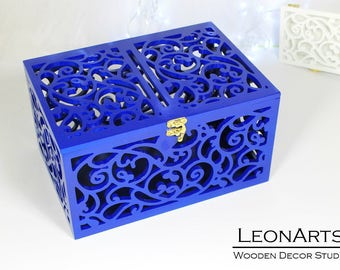 Wedding Card Box in Royal Blue-Wedding Gift-Plywood Wedding-Love Story Keepsake Box-Wedding money box-Wedding card money holder-Card Holder