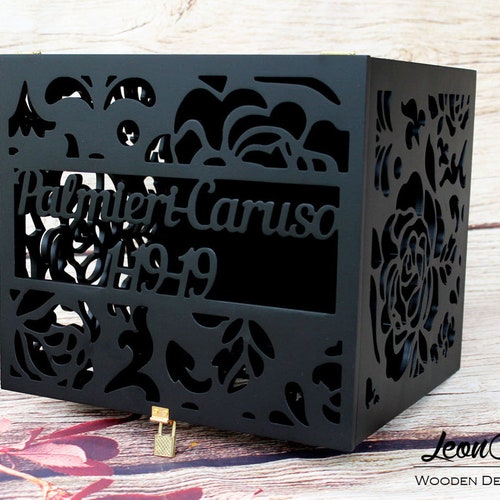Personalized Lockable Black Wedding Card Box With Etsy