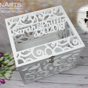 Abschließbare personalisierte Hochzeitskartenbox BIG SIZE-Keramikbox silber mit Schloss und Schlüssel-Hochzeitsspardose mit Namen und Namen-Hochzeitskartengeldhalter