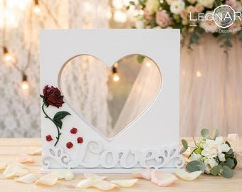 Beauty and the Beast Enchanted Rose Wedding sand ceremony heart frame - Unity Sand ceremony set - Magic of the Roses - Fairytale Shadow Box