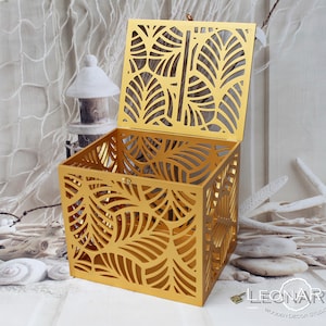Gold Palmenblätter Hochzeit Card Box-Palmwedel Hochzeit Spardose Tropische Hochzeit Strand Meer-Verschließbare Karte Geldhalter Hawaii Hochzeitsgeschenk