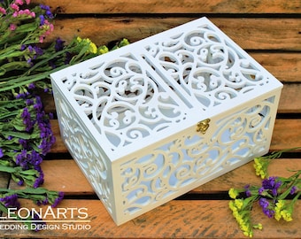 Wedding Card Box with slot-Wedding Gift-Keepsake Box with lock-Wedding money box-Wedding card money holder-White Card Holder-Gift card box