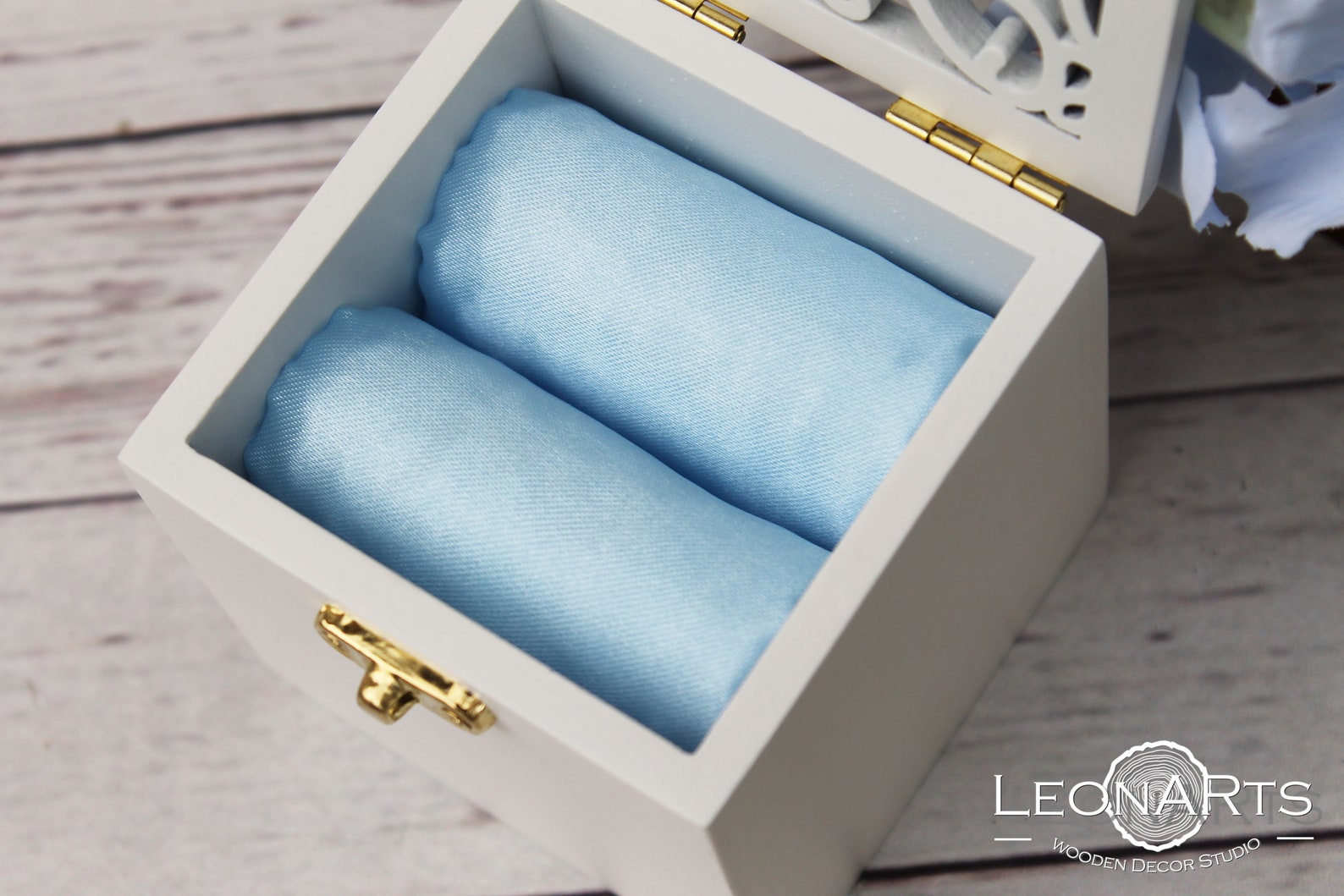 Wedding Ring Boxwhite&cool Blue Wedding Ring Holderwooden Etsy