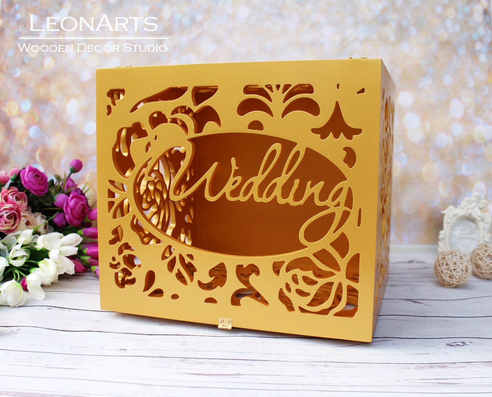 Lockable Gold Wedding Card Box with RosesWedding GiftPlywood Etsy