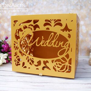Abschließbare Goldhochzeit Kartenbox mit Rosen-Hochzeitsgeschenk-Sperrholz Box-Keepsake Box mit Schloss & Schlüssel-Hochzeits-Spardose-Hochzeitskarte Geldhalter