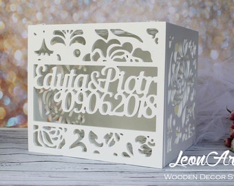Personalized Ivory Wedding Card Box with Roses-Wedding Gift-Plywood box-Wedding money box with date&names-Wedding card money holder-Gift