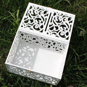 Wedding Card Box with slot-Wedding Gift-Keepsake Box with lock-Wedding money box-Wedding card money holder-White Card Holder-Gift card box image 4