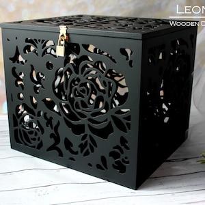 Rosen Box für Hochzeitskarten-Abschließbare Hochzeitskartenbox-Schwarze Aufbewahrungsbox mit goldenem Schloss und Schlüssel-Hochzeitskarten-Geldhalter-Geschenk