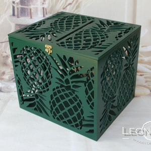 Ananas-Hochzeitskarte Spardose-DunkelgrünHochzeitskartenhalter mit Schlitz-Tropische Hochzeit am Meer-Abschließbare Kartenhalter-Hawaii Box