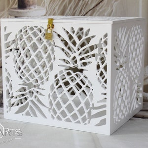 Caixa de dinheiro para cartão de casamento de abacaxi - Porta-cartão de casamento com slot e trava - Porta-dinheiro para cartão com chave para casamento na praia tropical - Caixa do Havaí