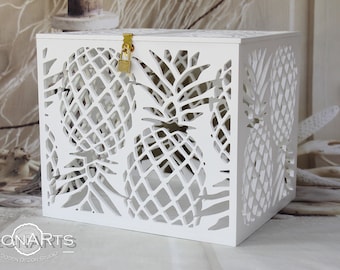 Pineapples Wedding Card Money Box-Wedding card holder with slot and lock-Tropical Beach Sea wedding-Lockable card money holder-Hawaii box