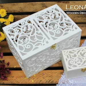 Wedding set-Wedding Card Box&Ring Bearer Box-Plywood box-Wedding Favor-Ring Keepsake Box-White Ring Holder-Wedding money box-Wedding Gift