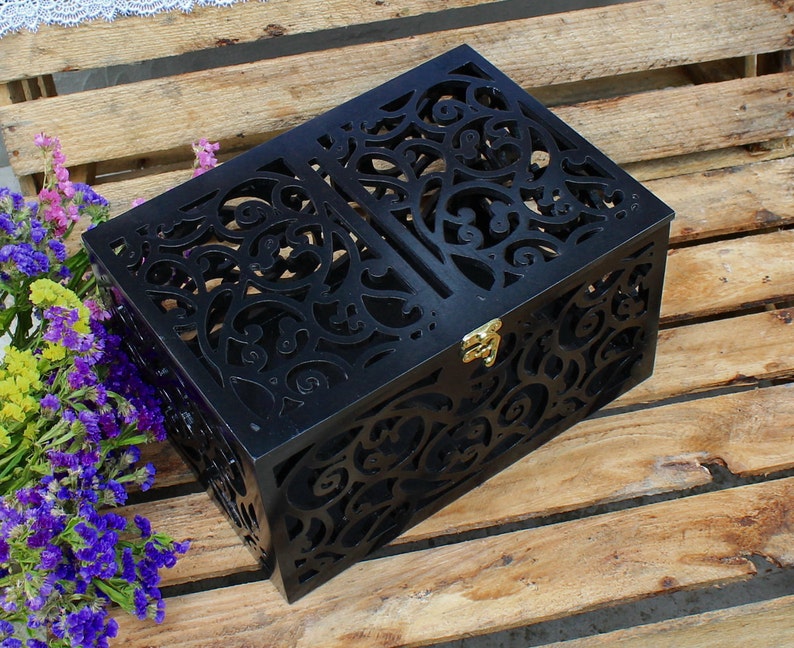 Black Wedding Card Box-wedding Gift-plywood-love Story Keepsake Box ...