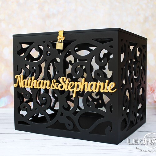 Personalized Lockable Black Wedding Card Box With Etsy