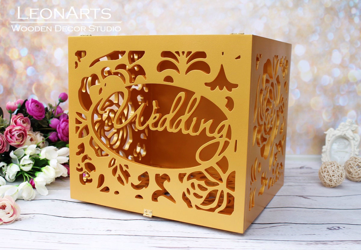 Lockable Gold Wedding Card Box with RosesWedding GiftPlywood Etsy