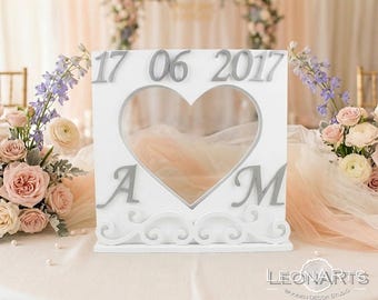 Personalized Wedding Sand Ceremony Heart Set - Unity shadow sand ceremony box - Sand Shadow Box Frame with initials & wedding date