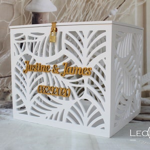 Personalisierte Palmblätter Hochzeit Card Box - Palmwedel Hochzeit Spardose - Tropisch Strand Meer Hochzeit - abschließbarer Kartengeldhalter - Hawaii