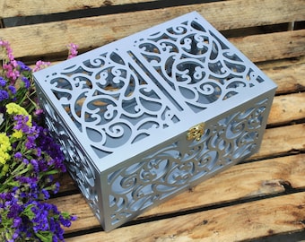 Wedding Card Box in Silver-Wedding Gift-Plywood-Keepsake Box-Wedding money box-Wedding card money holder-Silver Card Holder-Candy box