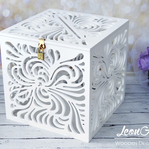 Abschließbare Hochzeitskartenbox-Weiße Erinnerungsbox mit Schloss und Schlüssel-Spardose für Hochzeit-Hochzeitskarte Geldhalter-Handgefertigte Erinnerungskartenbox-Geschenk