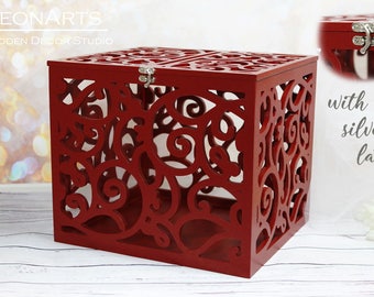 Wedding Card Box BIG SIZE in Cherry Red-Gift-Plywood box-Keepsake Box-Wedding money box-Wedding card money holder-Deep red Card Holder