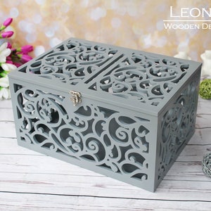 Caixa de cartão de casamento cinza com slot-Caixa de lembrança com fechadura-Caixa de dinheiro de casamento-Porta-dinheiro para cartão de casamento-Cartão de presente-Decoração de recepção de casamento cinza