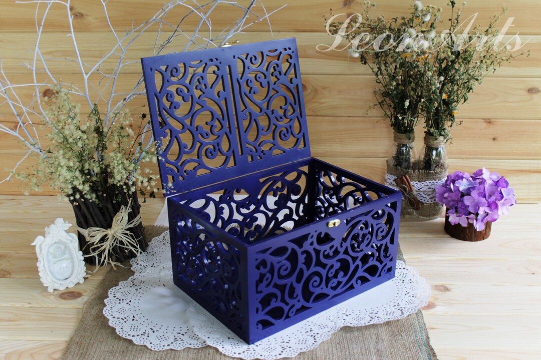Wedding Card Box in Navy Bluegiftwood Keepsake Box With Slotwedding