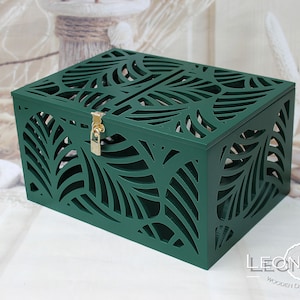 Palmenblätter Hochzeit Card Box-Palmwedel Hochzeit Spardose-Tropische Hochzeit Strand Meer-Abschließbar Grüne Karte Geldhalter-Hawaii Hochzeit-Geschenk