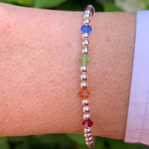 Custom Birthstone Bracelet Sterling Silver and Swarovski Crystal Bracelet Gift for Mom Friendship Bracelet Grandmother Gift Idea for New Mom