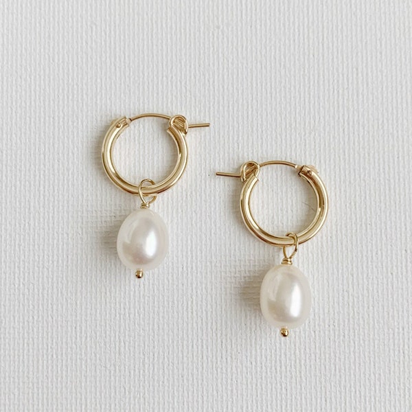 Rebecca Hoop | Freshwater Pearl Earring | Gold Filled Hoop Earring with Removable Pearl Charms