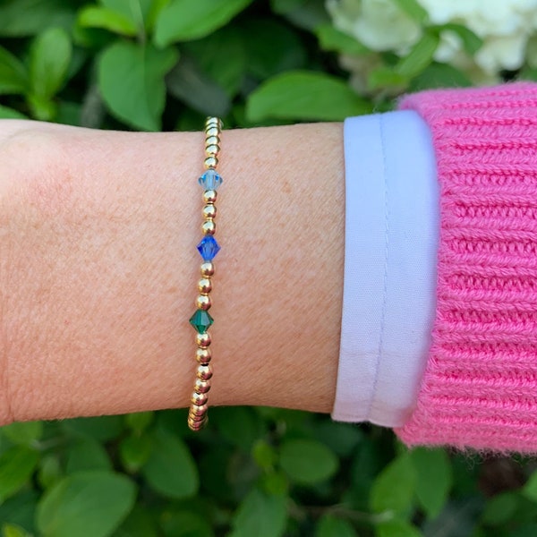 Custom Birthstone Bracelet | 14k Gold Filled and Crystal Mother’s Bracelet | Gift for Mom | Friendship Bracelet