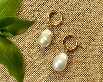 Baroque Pearl Earrings | Freshwater Pearl Earrings | 14k Gold Filled Hoop Earrings with Removable Baroque Pearl Charms| Gift for Her