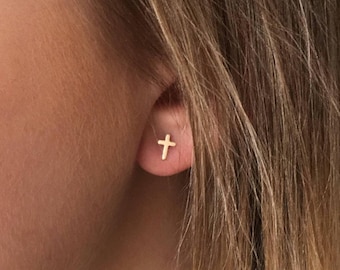 Dainty Cross Earrings Minimalist 14k Gold Filled Cross Earrings Sterling Silver Cross Studs Baptism Gift for Girl Confirmation Gift Idea