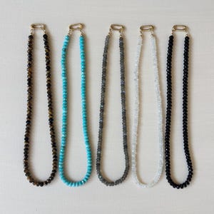 Gemstone Necklace with Carabiner Clasp Gemstone Beaded Charm Necklace Turquoise Bead Necklace Moonstone Onyx Tigers Eye Labradorite Necklace