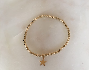 Katherine | 14k Gold Filled Stretch Bead Bracelet with Star | Gold Star Bracelet | Dainty Gold Bead Bracelet | Tiny Gold Ball Bracelet