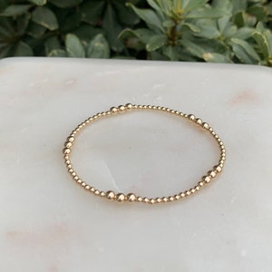 Meredith | Mixed Metal Beaded Bracelet | Sterling Silver and 14k Gold Filled Stretch Bracelet | Dainty Stack Bracelet