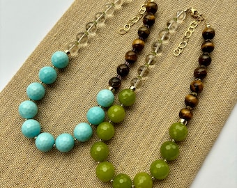 LIMITED EDITION | Chunky Gemstone Necklace | Statement Necklace | Turquoise, Jade, Quartz, Tiger’s Eye Necklace | Gift for Mom