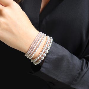 Sterling Silver Beaded Bracelet 925 Sterling Silver Ball Bracelet Stretch 3mm 4mm 5mm 6mm 8mm Sterling Silver Bead Bracelet Sets Custom Size