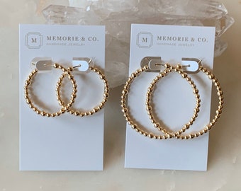 Carol | Gold Filled Beaded Hoop Earring | Modern Hoop Earring | Gold Bead Hoop Earring | 30mm Gold Hoop Earring | 45mm Gold Hoop Earring